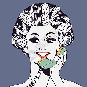 头发卷发的女人在电话里说着话幸福美容院沙龙温泉讲话女孩卡通片海浪女性造型图片