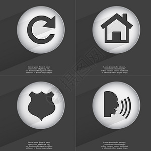 重新上膛 房子 警徽 口语图标符号 一套装有平板设计的按钮 矢量图片