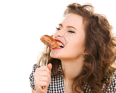 苍白饮食概念     妇女吃肉图片
