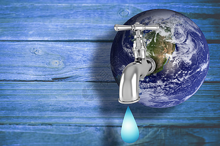 带水龙头的地球复合图像桌子全球世界范围资源国际绿色龙头背景图片