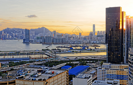 香港日落交响乐星星市中心港口金融海岸商业摩天大楼天空文化图片