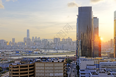 香港日落商业摩天大楼海岸场景交响乐建筑天际景观天空渡船图片