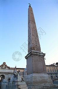意大利罗马人民广场和弗拉米尼奥方尖碑全景纪念碑建筑建筑物历史性狮子喷泉天空正方形观光图片
