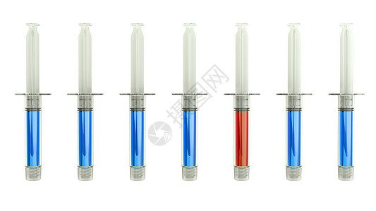 红色注射器在蓝色注射器中作为正确的医疗选择胰岛素治疗玻璃药店疫苗药物塑料药品医院疾病图片