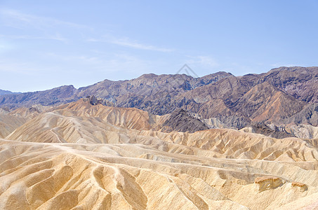 死亡谷的Zabriskie点黄色沙漠情调风景异国侵蚀远足公园地质地质学图片