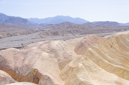 死亡谷的Zabriskie点侵蚀风景异国地质学山脉水平荒地黄色干旱公园图片