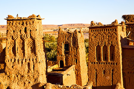 在摩洛哥的非洲 古老城堡建筑学石头沙漠城市农村旅行废墟植物堡垒图片