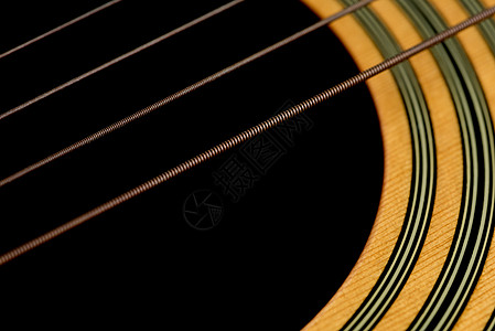 宏观吉他字符串细绳音乐圆形仪器乐器线条木头黑色音乐家原声图片