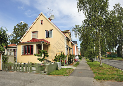 瑞典语住房田园绿色前院国家建筑小屋外观后院文化植物图片