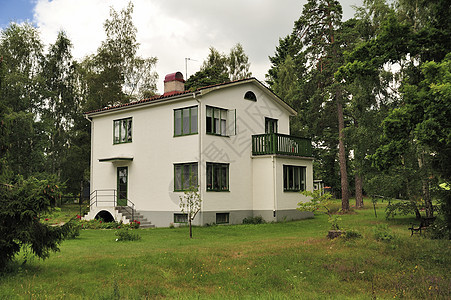 瑞典语住房外观乡村黄色小屋植物建筑国家田园文化绿色图片