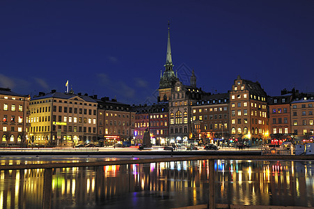 斯德哥尔摩老城的夜景旅游天空假期地铁地点景观国家城市联盟房子图片