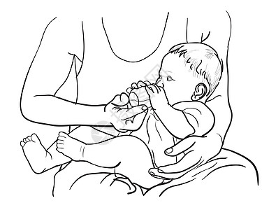 用瓶装牛奶给婴儿喂奶的父亲绘画图片