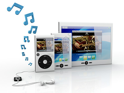 流动音乐药片展示耳机扬声器娱乐立体声手机闲暇旋律技术图片