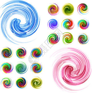 多彩的抽象图标集绿色彩虹魔法曲线螺旋运动卷曲圆圈流动海浪背景图片