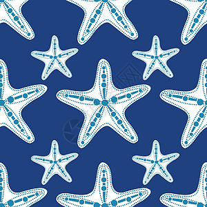 蓝色背景的矢量海星无缝模式艺术热带动物卡通片水族馆海洋横幅贝类星星插图插画