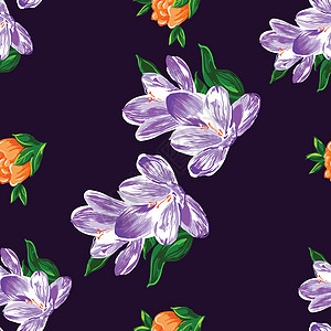 紫花背景的艺术鲜花无缝图片