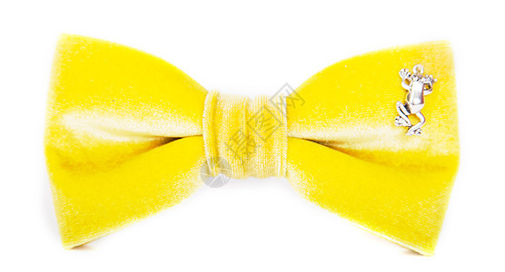 黄色弓领带 带有孤立白背景的玩具青蛙图片