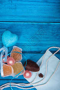 海洋主题 蓝背景 马尔马拉德和心脏假期海星木头水果乡村海军食物甜点糖果图片