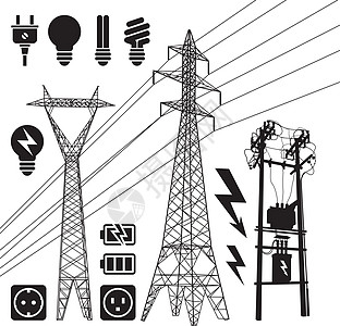输电线路出口灯泡黑色插图变压器电缆活力闪光插头图片