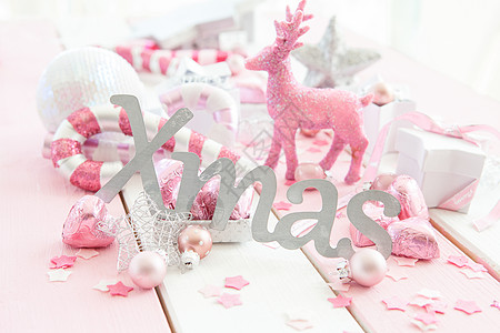 粉红圣诞节装饰品心形礼物条纹小玩意儿丝带乡村纸屑星星包装驯鹿图片