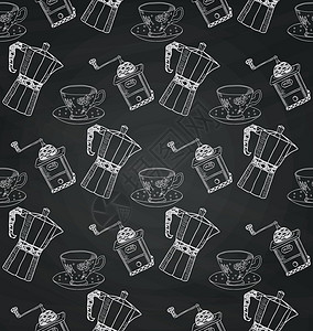 棋盘纹理上的旧粉笔绘平无缝模式装饰品杯子绘画黑板照片框架咖啡店菜单咖啡餐厅图片