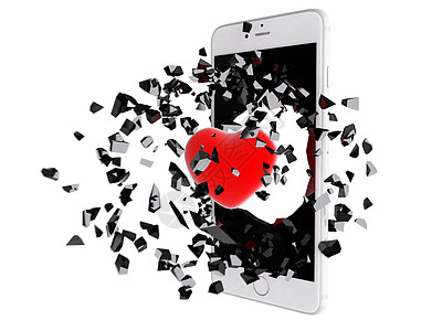 红心从智能手机里冒出来技术浪漫火花电话红色工具触摸屏插图辉光图片