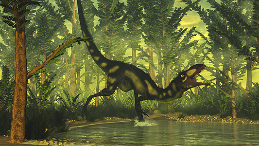 迪龙恐龙  三维转化历史动物灭绝爬虫龙类食肉森林野生动物捕食者风景图片