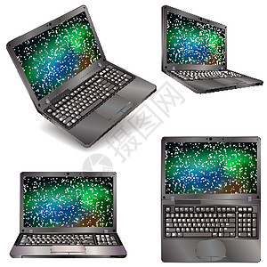 白色背景上分离的相片现实实用笔记本电脑键盘工作技术金属监视器电子黑色桌面灰色空白图片
