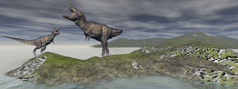 两只巨龙恐龙 - 3D图片