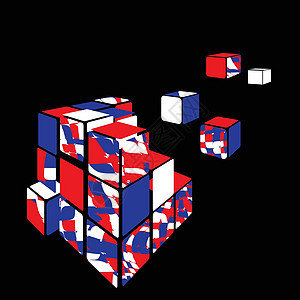 Rubik 立方体 3D 矢量与黑色背景 矢量图艺术建筑技术卡片推介会建造线条商业蓝色长方形图片