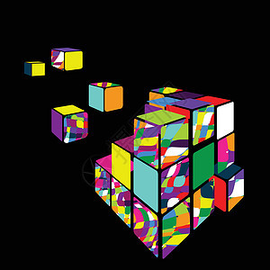 Rubik 立方体 3D 矢量与黑色背景 矢量图线条派对技术商业科学建筑学营销阴影艺术建造图片