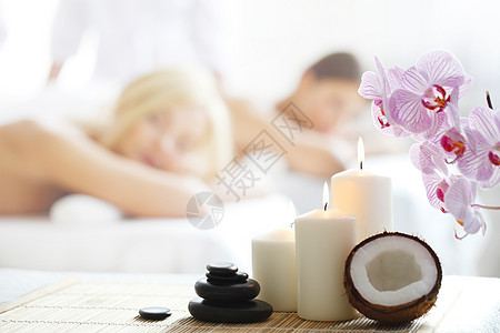 Spa 按摩草本植物椰子白色草本奢华蜡烛护理医生石头女性图片