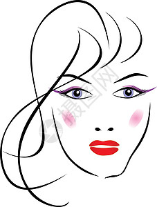美丽的女孩的脸脸化妆品女士坡度图像标识口红矢量女性艺术品头发图片