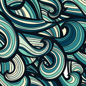 多色波的曲线抽象图案 矢量插图卡通片卷曲潮汐装饰风格纺织品蓝色装饰品海洋漩涡图片