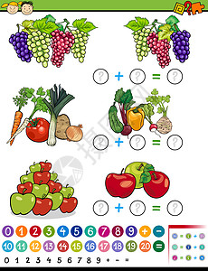 代数游戏动画插图蔬菜教育数学绘画卡通片测试水果解决方案考试图表图片