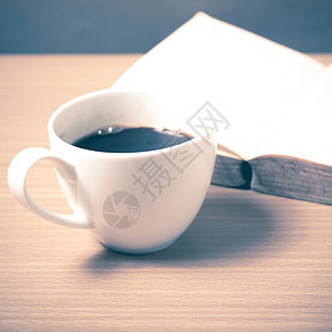 带咖啡的打开书黑色图书杯子办公室商业木头教育日记空白桌子图片