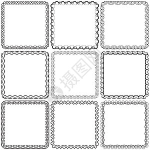 向量设置 九个方形装饰框架边界标签艺术黑色插图装饰品正方形白色图片