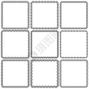 向量设置 九个方形装饰框架黑色边界正方形标签艺术白色装饰品插图图片