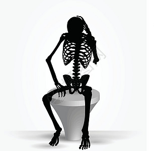 思考姿势时的轮廓草图骨头白色插图黑色阴影漂移冒充骨骼框架图片
