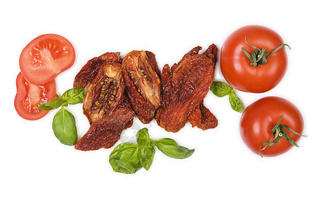 新鲜和干西红柿美食食物烹饪营养红色蔬菜调味品宏观活力树叶图片