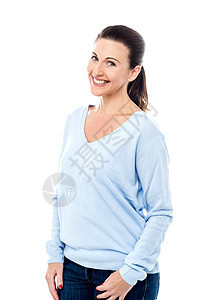 你喜欢我做临时工吗快乐中年口袋女性女士冒充侧姿双手白色微笑图片