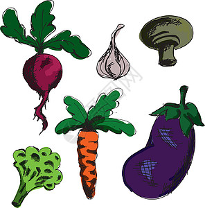 彩色绘画蔬菜 矢量插图图片