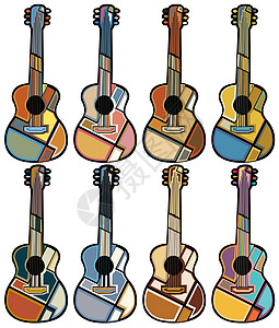 吉他马赛克设计插图乐器音乐艺术品收藏声学原声艺术元素图片