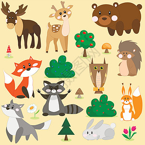 一组森林动物矢量图片