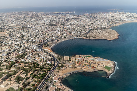 达喀尔空中观察建筑海岸场景海洋景观旅游城市街道房屋首都图片