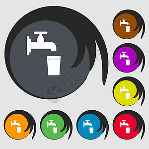 8个彩色按钮上的符号 矢量 Y   info whatsthis玻璃龙头液体插图生态管道背景图片