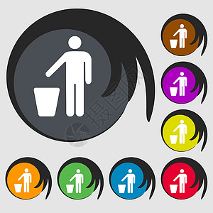 丢弃废件夹图标符号 8 个彩色按钮上的符号 矢量商业废纸数据垃圾箱垃圾生态垃圾桶篮子药品环境图片