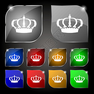 Crown 图标符号 一组有光亮的十色按钮 矢量王国王子插图领导者简写历史珠宝徽章典礼艺术品图片
