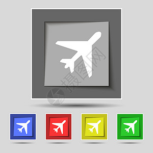 原始五个彩色按钮上的图标符号 矢量护照空姐天空手提箱绝缘挡泥板行李商业空气乘客图片