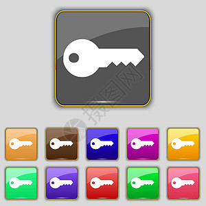 图标符号 设置您网站的11个彩色按钮 矢量网络钥匙财产密码家庭代码挂锁金属房子插图图片